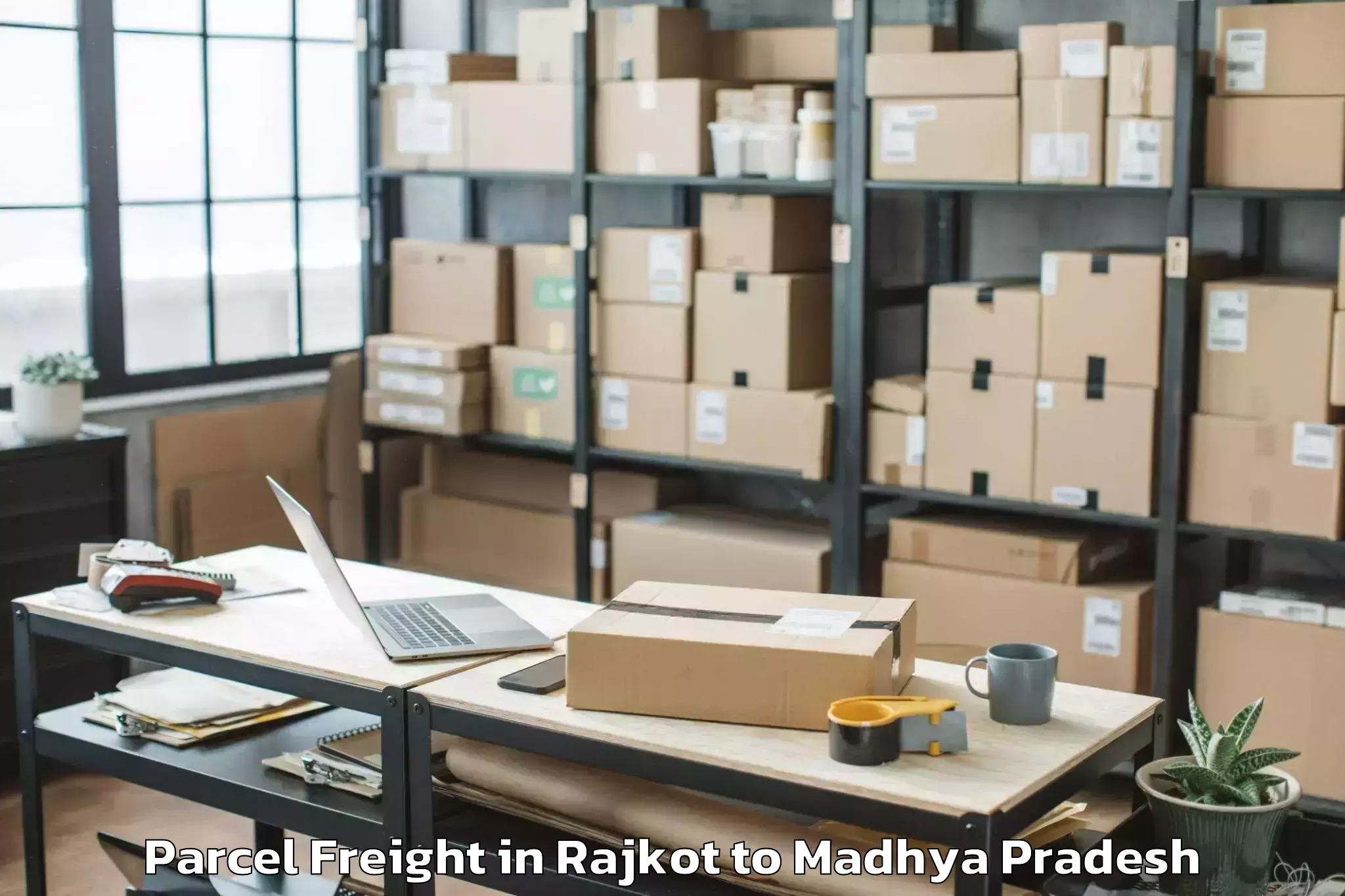 Top Rajkot to Abhilashi University Satna Parcel Freight Available